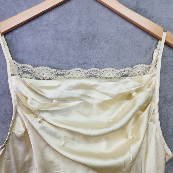 Her Destiny Nightgown Dress Women Large Ivory Satin Slip Ruched Top Pearls Sexy - Picture 9 of 14